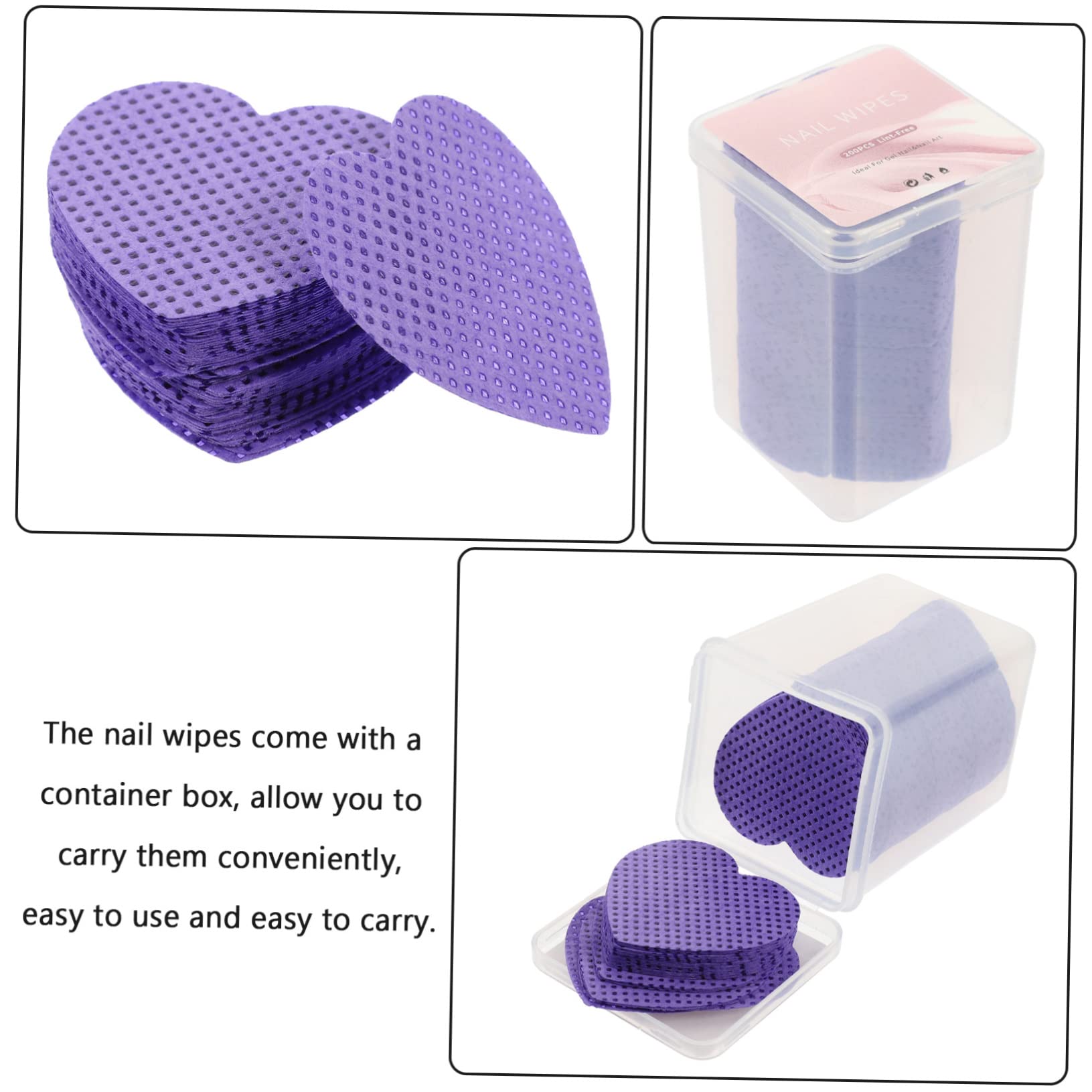 SOESFOUFU Fingernail Polish Remover Pads 200 Sheets Purple Lint Travel Nail Wipes Makeup Remover