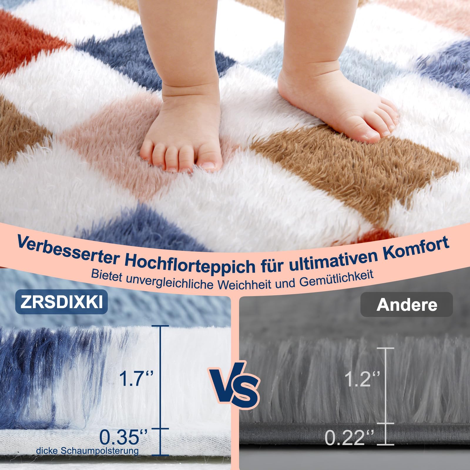 Flauschiger Teppich 200 x 300 cm Waschbar für Wohnzimmer(Farbe) | Anti-Rutsch Moderne Extra großer Teppich fürs Kinderzimmer, Schlafzimmer