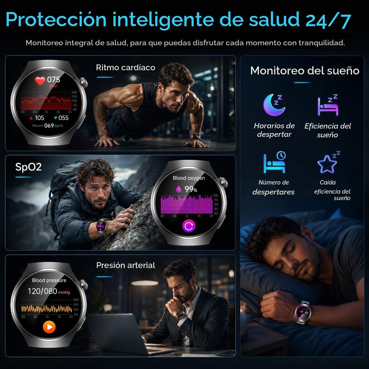 Reloj Inteligente Hombre Smartwatch con ECG+HRV:1.43'' AMOLED Smart Watch con Bluetooth Llamadas 24H Pulsómetro Temperatura Reloj Corporal Arterial Sueño con Presión Reloj Deportivo para IOS Android
