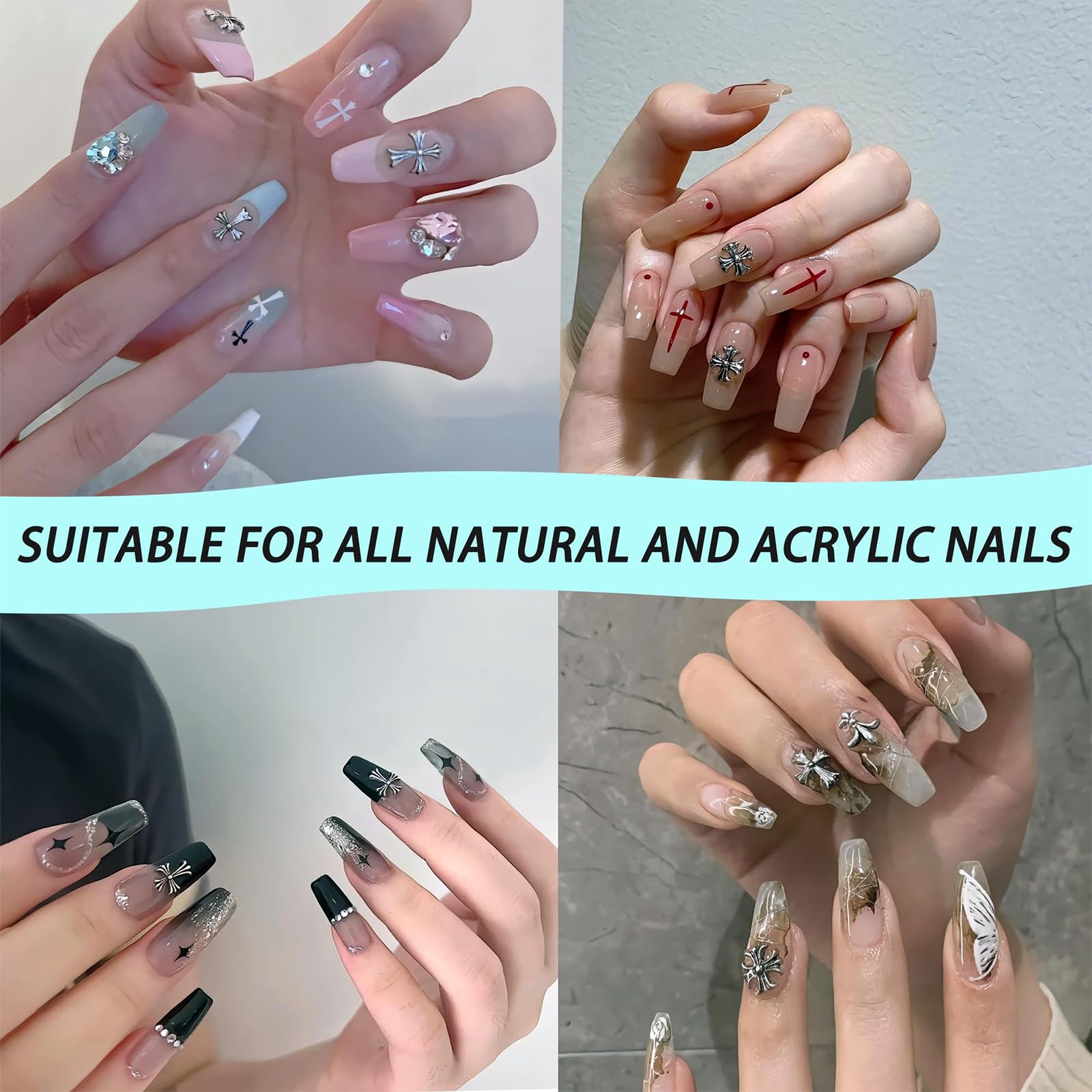 Aikeis 70 Stück Kreuz Nagelornamente – Metall & Acryl, Für Nail Art & DIY-Projekte