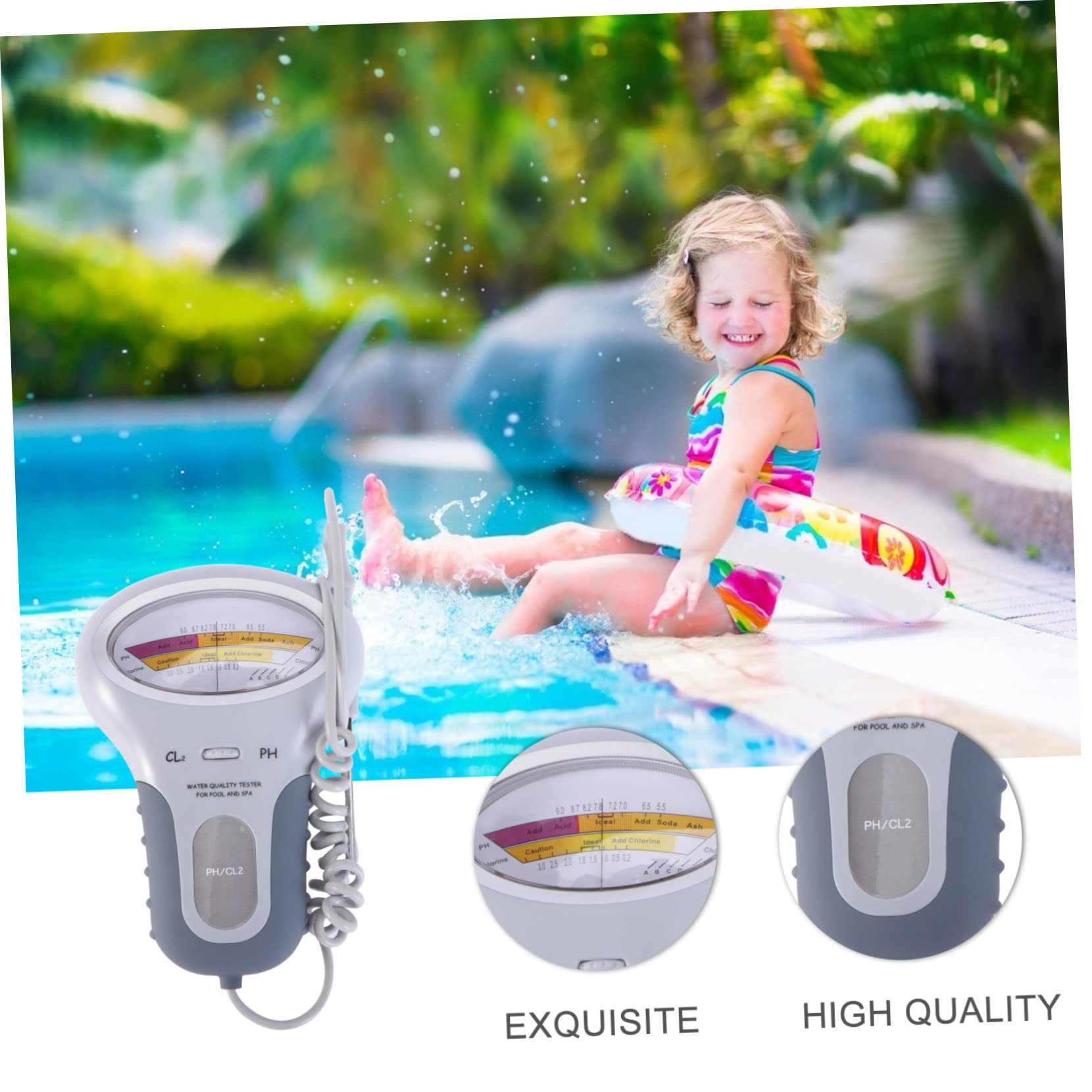 Medidor de Calidad del Agua para Piscinas y Spas, Medidor Portátil de Ph y Cloro Cl2 Material Plástico Blanco para Monitoreo Rutinario en Diferentes Fuentes de Agua