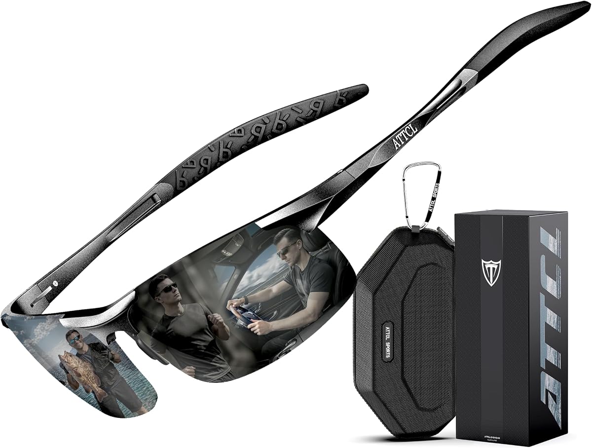 ATTCL 0.9 oz Polarized Sunglasses Men Al-Mg Metal Golf Fishing Sports UV400 | Lightweight Wrap Around Anti Slip Frame Design, Reduces Glare, Fit for Driving, Running, Hiking Outdoors Sun Glasses