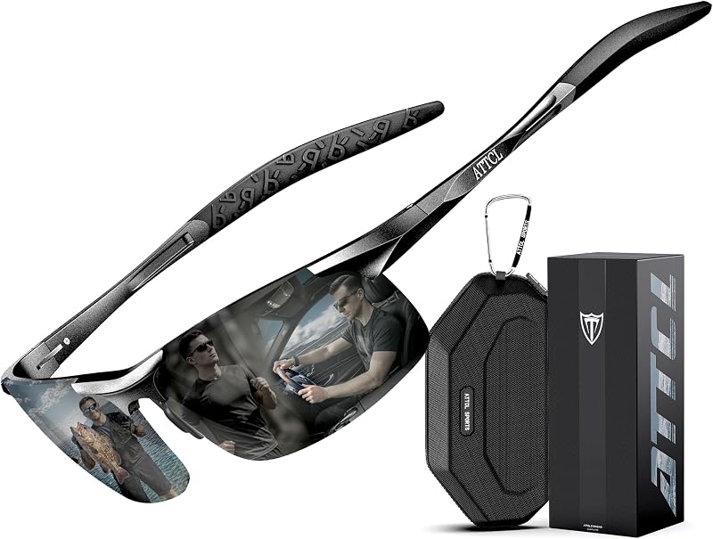 ATTCL 0.9 oz Polarized Sunglasses Men Al-Mg Metal Golf Fishing Sports UV400 | Lightweight Wrap Around Anti Slip Frame Design, Reduces Glare, Fit for Driving, Running, Hiking Outdoors Sun Glasses