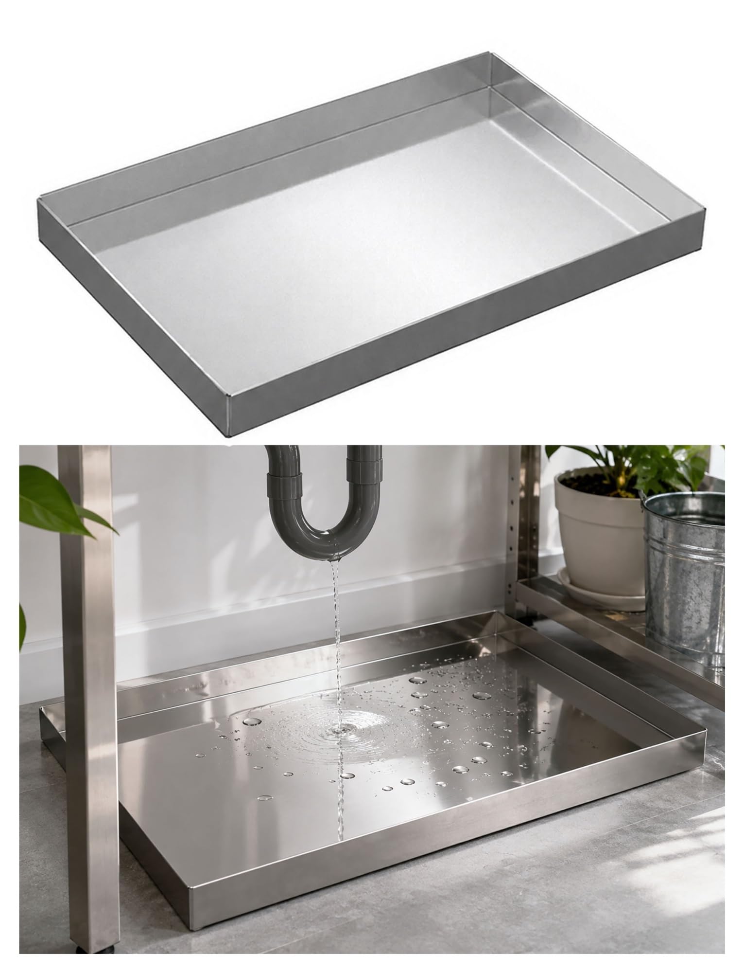 Vassoio raccogligocce in Acciaio Inox Ispessito — Vaschetta di Raccolta antigoccia per Grasso da Barbecue, drenaggio dell'Acqua e troppopieno sotto Il lavello — Vassoio in Metallo Formato a