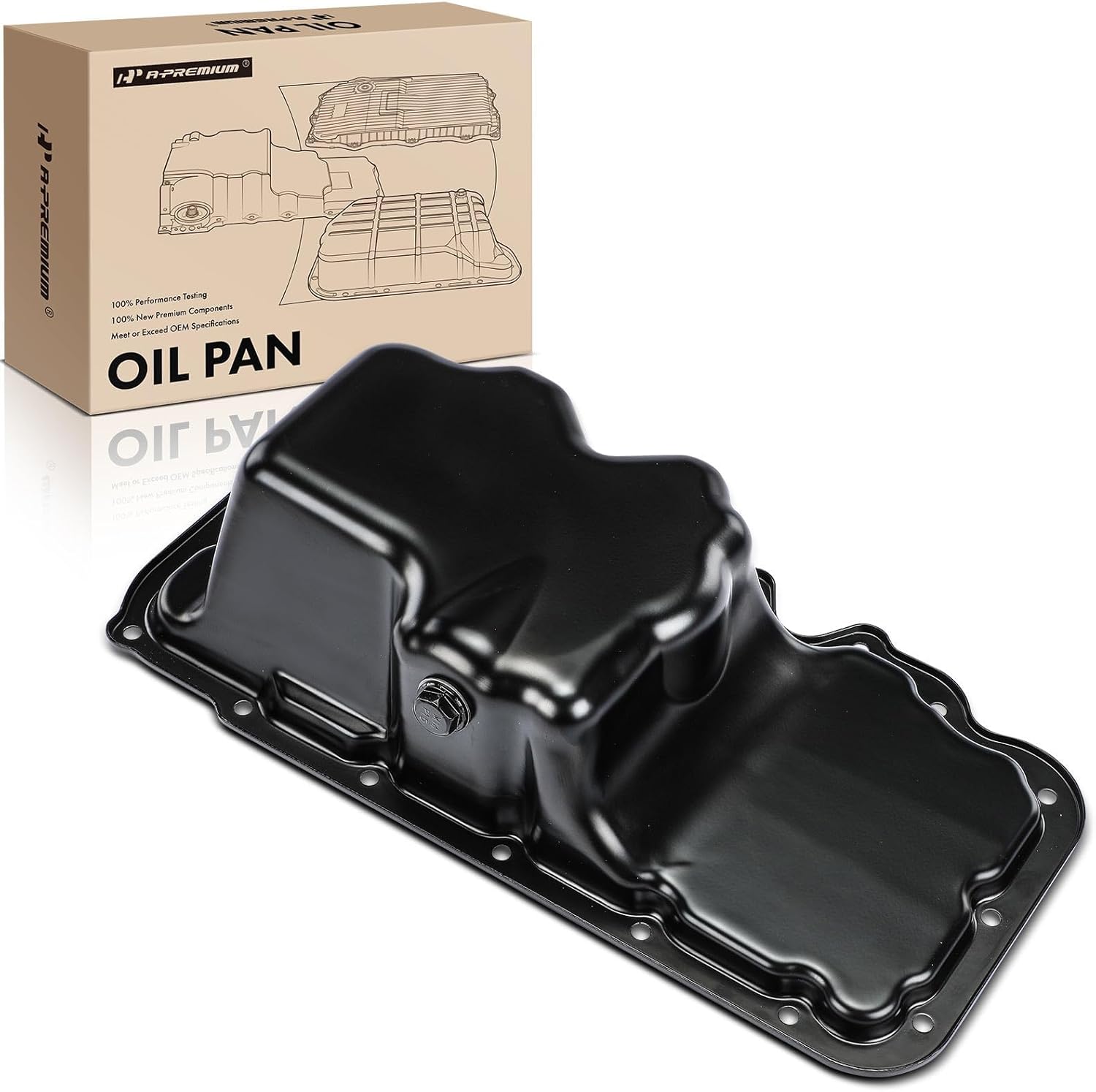 A-Premium Lower Engine Oil Pan Sump with Drain Plug, Compatible with Ford Escape 2001-2004, Focus 2000-2004 & Mazda Tribute 2001-2004, 2.0L Gas, Replaces YS4Z6675AA, YF09-10-400