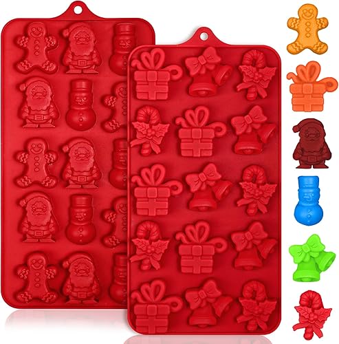 Miniatura 8 de Paquete de 3 moldes de silicona para chocolate de Navidad, 8 cavidades antiadherentes de grado alimenticio para hornear, molde de gelatina de gomita