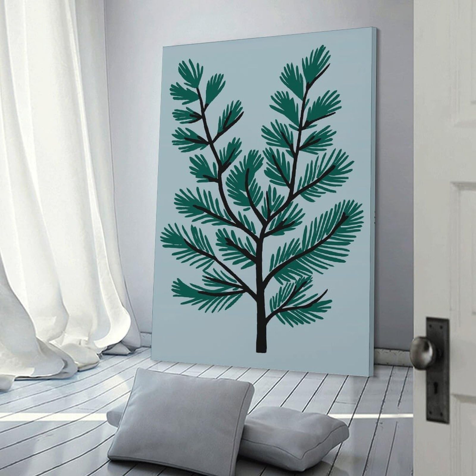 Junmoney Frame-Style-24 Pine Tree Illustration Canvas Wall Art 08X12inch(20X30cm), For Wall Displays, Bedrooms Or Room Updates, Ideal For Building A Coordinated Art Wall