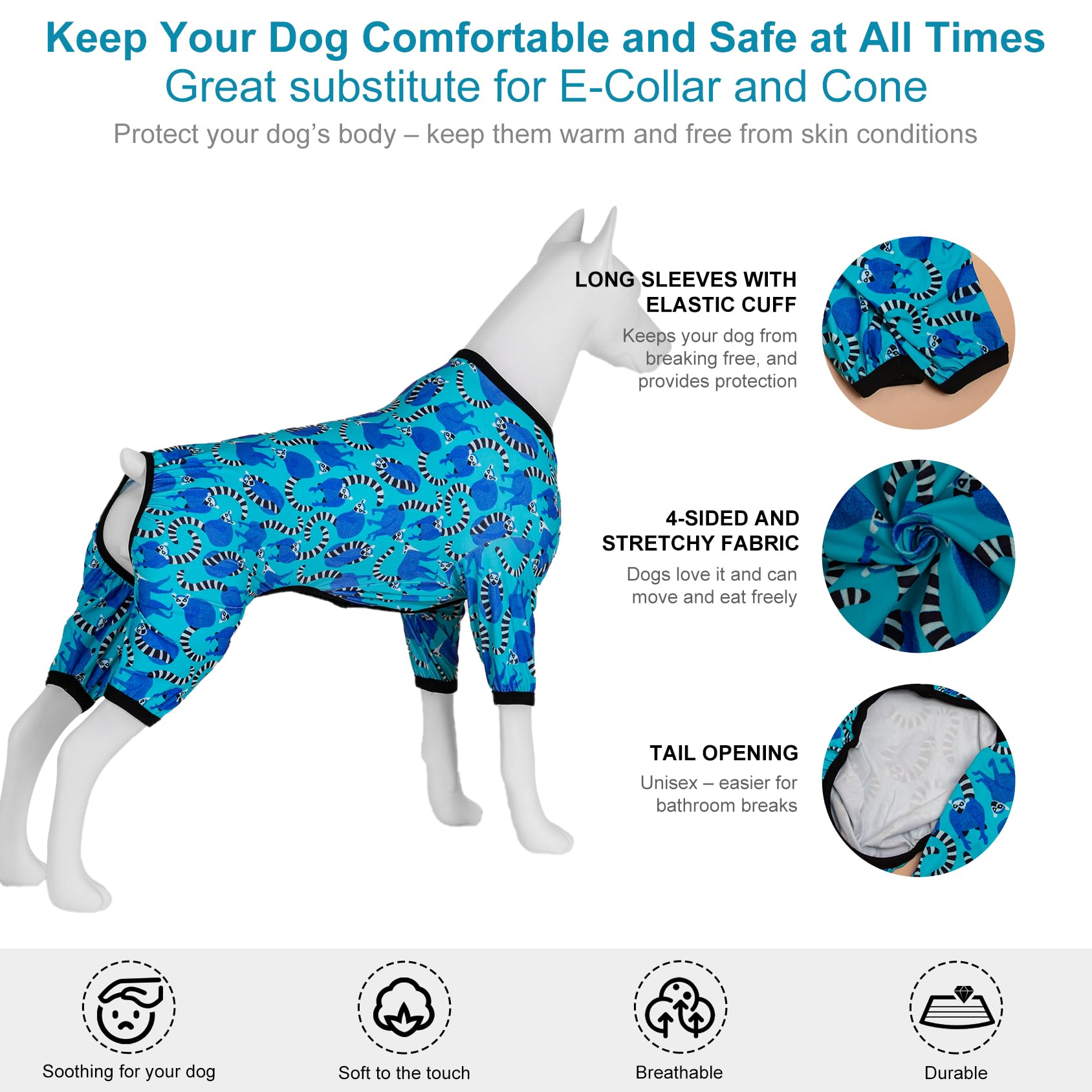 LovinPet Pyjama Für Große Hunde – Minzblumen-Druck, Gelb 3XL, Angstlinderung & Sonnenschutz