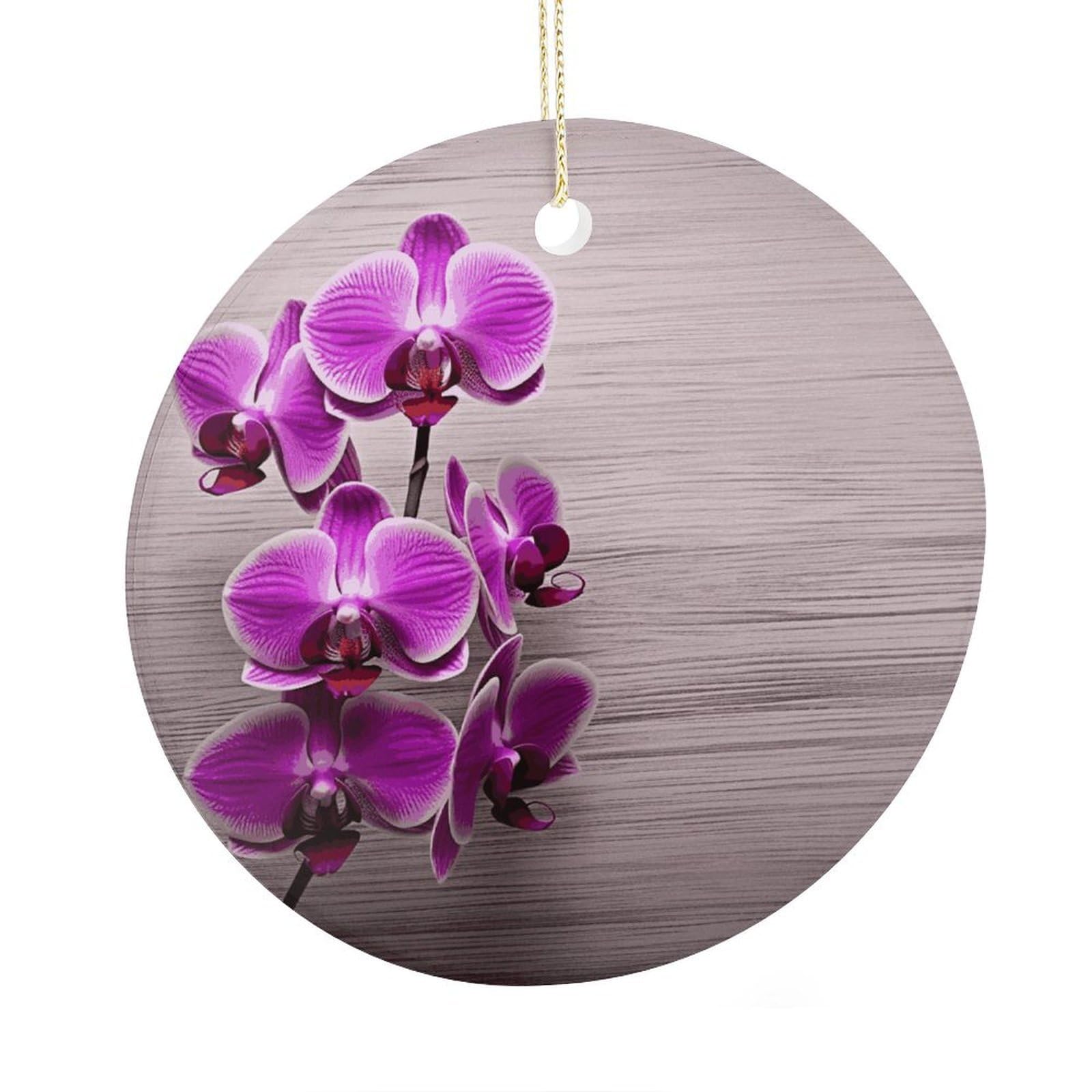 Fekiloot Style Orchid Christmas Ornaments 2.9 Inch Round Ceramic Ornament Keepsake Thank You Gifts For Office, Room, Home - Holiday Present Ideas
