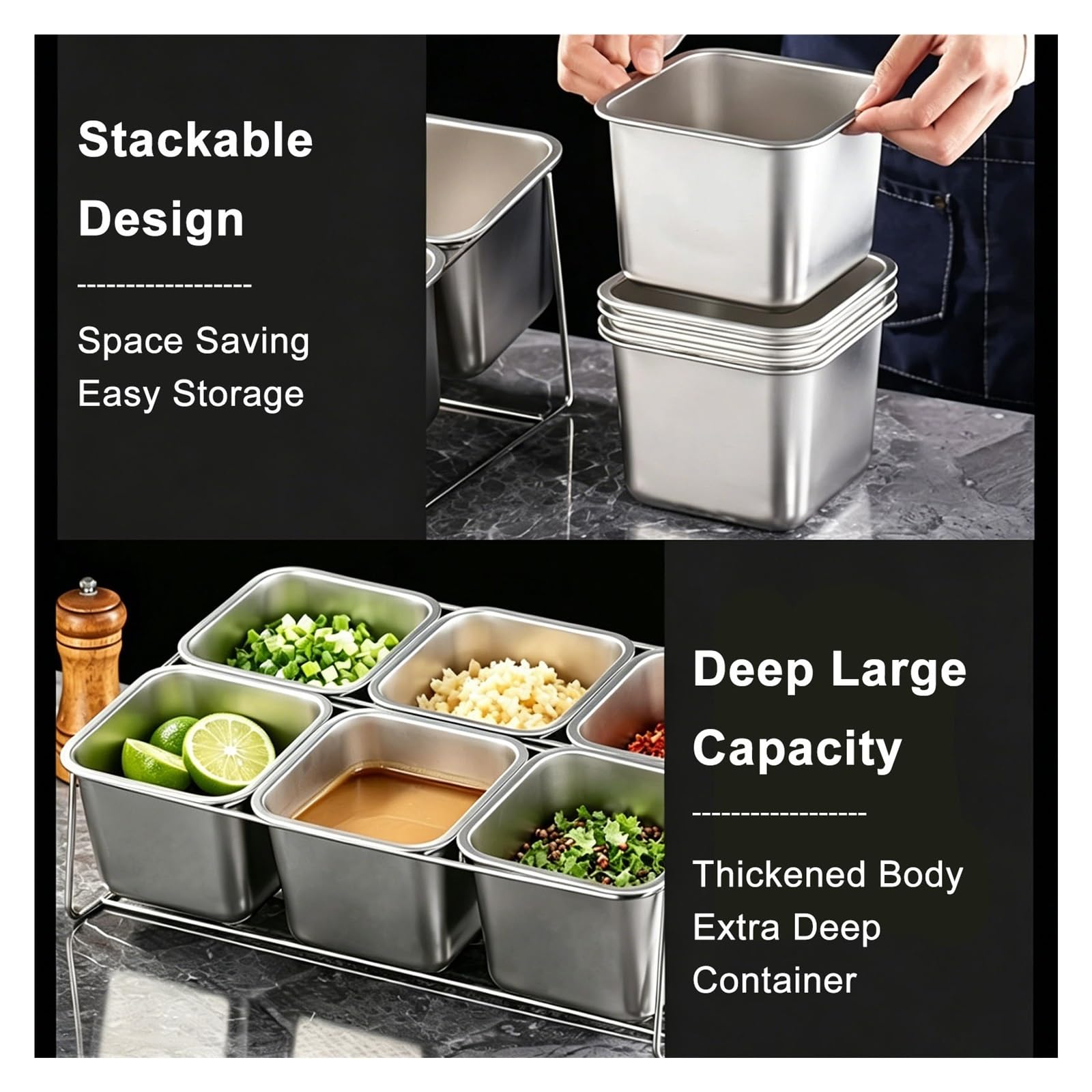Edelstahl Gastro Behälter Set, Food Prep Station Buffet Restaurant Küche Organizer, Zutaten Schale Salat Sushi Taco Service Küche
