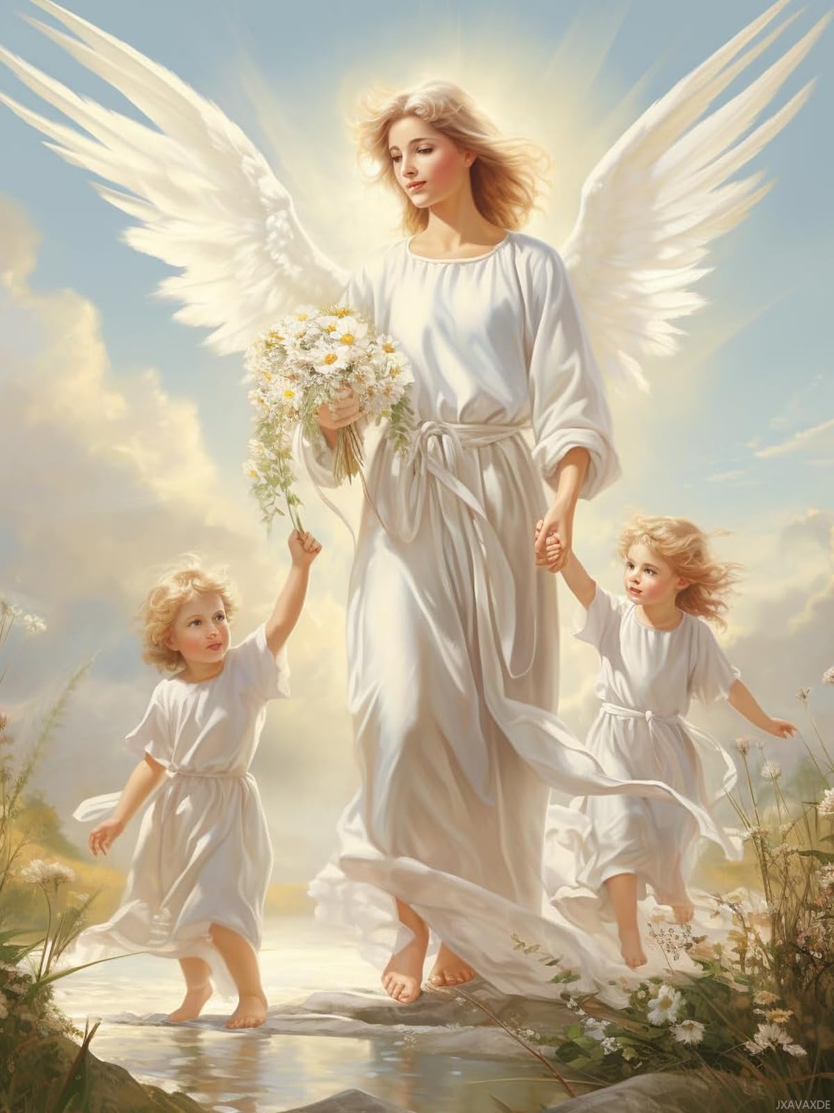 JXAVAXDE Angel Christian 5D Diamond Kits Painting for Adults Paint with Round Full Drill Diamond Art Mosaic Craft Cross Stitch Wall Decoration 12x16 inch