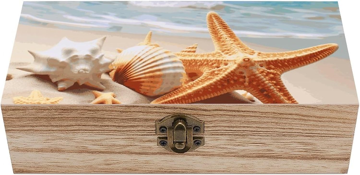 Starfish Seashell Ocean Wooden Decorative Storage Box Jewelry Box