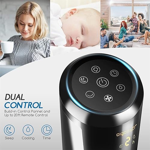 Miniatura 2 de Ventilador de torre con control remoto, humidificador de habitación evaporador refrescante oscilante silencioso sin paletas, tanque de agua