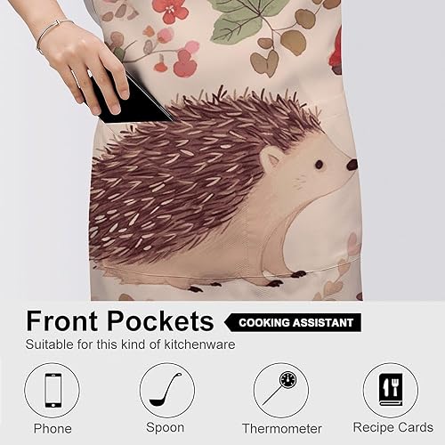 Miniatura 5 de MUSM Apron for Adults - 27.6 X 31.5 Inch, Heavy-Duty Polyester Aprons with Two Large Pockets, Waterproof Lovely Hedgehog Kitchen Apron for Cooking,