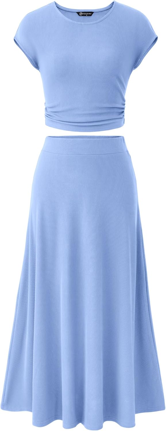 PRETTYGARDEN Two Piece Skirt Set for Women 2025 Summer Spring Dressy Casual Knit Travel Vacation Matching Lounge Outfits