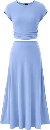 PRETTYGARDEN Two Piece Skirt Set for Women 2025 Summer Spring Dressy Casual Knit Travel Vacation Matching Lounge Outfits