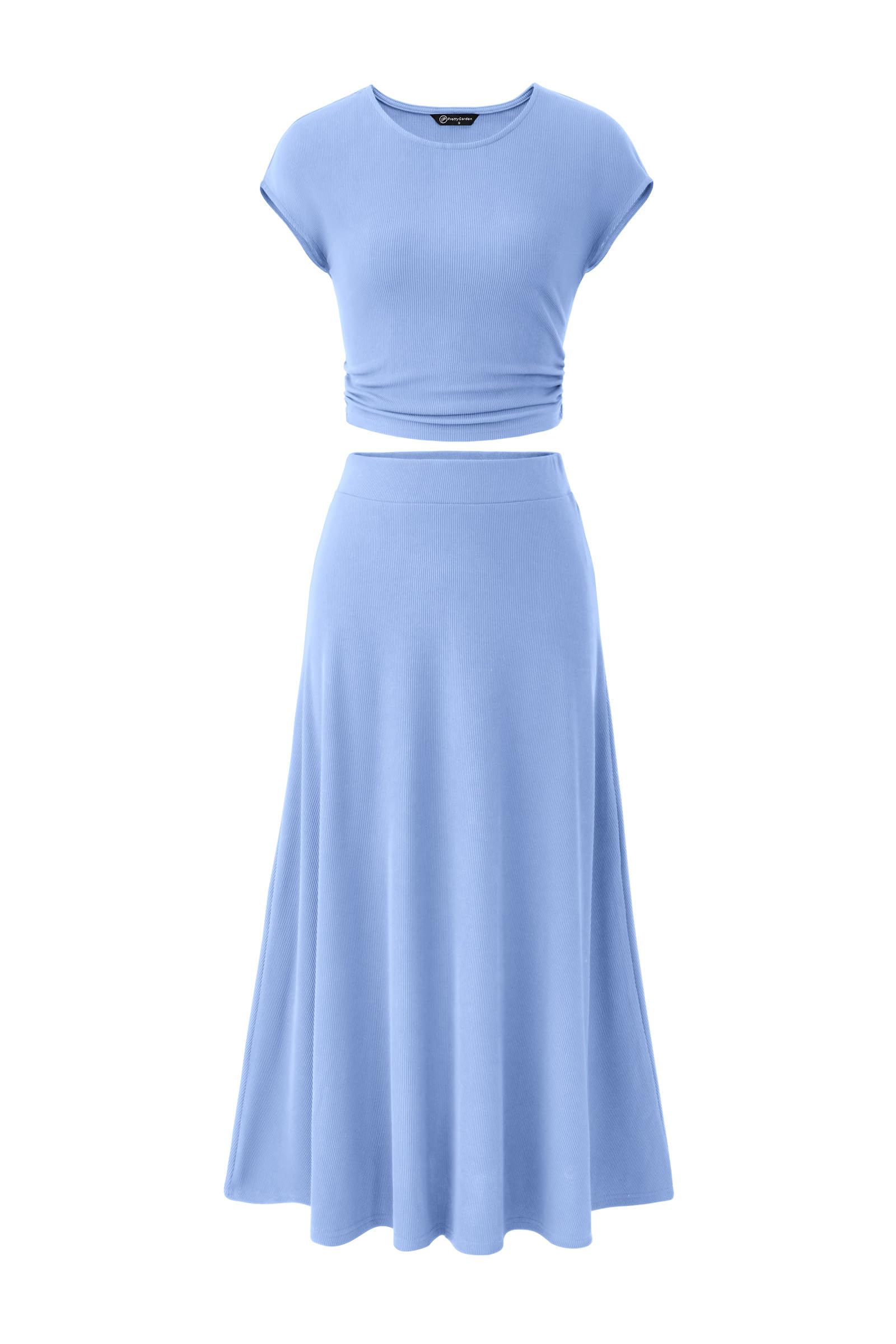 Photo 1 of PRETTYGARDEN Women's Ribbed Knit Skirt Set - Light Blue, L