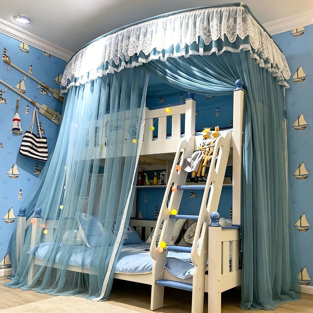 Rideau de lit avec dentelle bleu 180cm moustiquaire de rêve chambre fille adulte