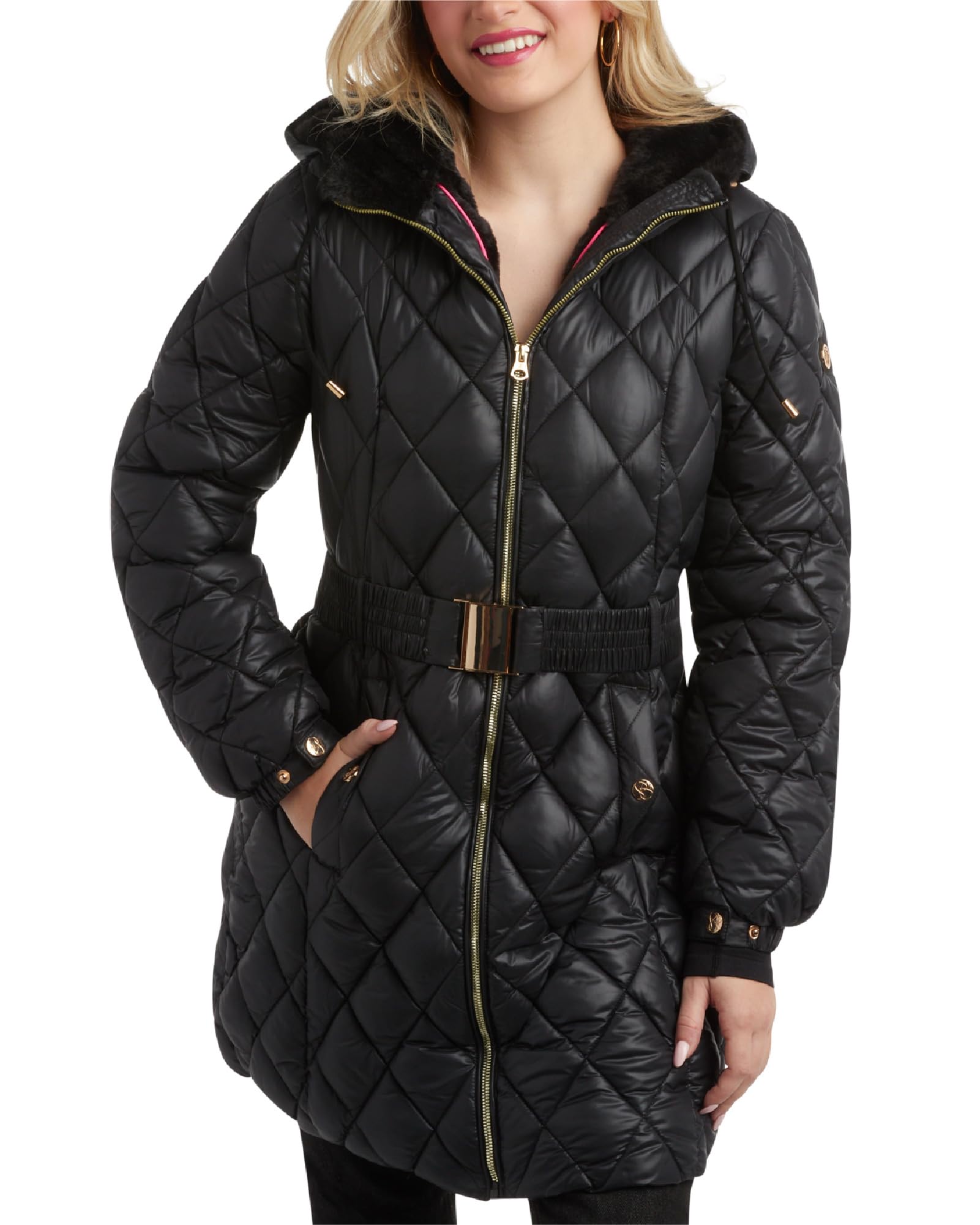 Faux Fur Collar Macy's Black Puffer Coat Jessica Simpson