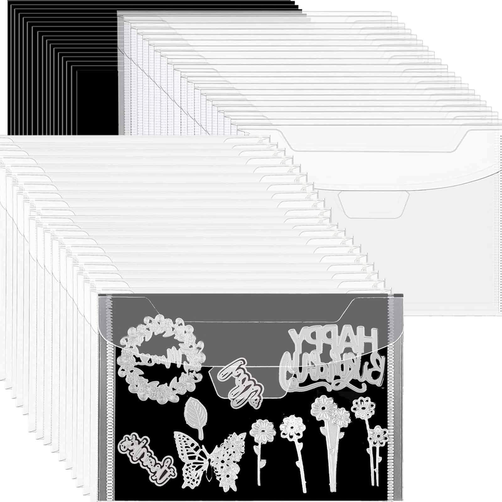 CYFUN DESIGN40 PCS Large Stamp and Die Storage Bag with Rubber Magnetic Sheets, 0.5mm Thickeness, 9.4x7inch Clear Craft Die Storage Envelopes, Arts & Crafts Scrapbooking Supplies