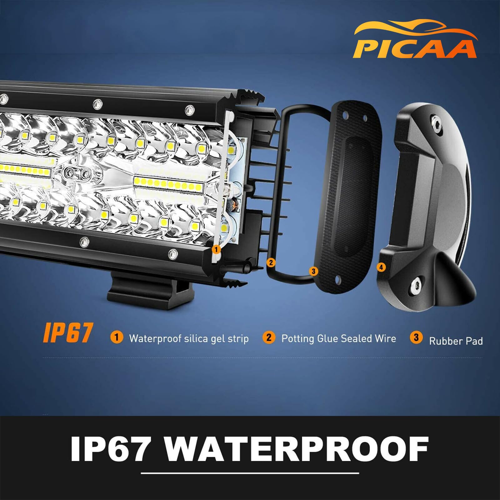 PICAA 59cm 23 Pollici 480W Barra Led Fuoristrada+2x 4" 60W Faro da Lavoro Led+Cablaggio Kit, Tripla File 6000K Bianco Auto Camion 4x4 Barra Luminosa a Led 12V 24V Fari Led