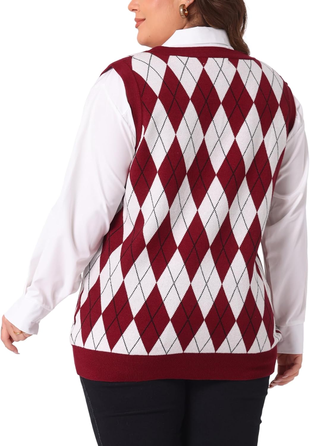 Agnes Orinda Plus Size Sweater Vest for Women Plaid Cable Knit Sleeveless Pullover Crop Top Sweater Vests - Image 4