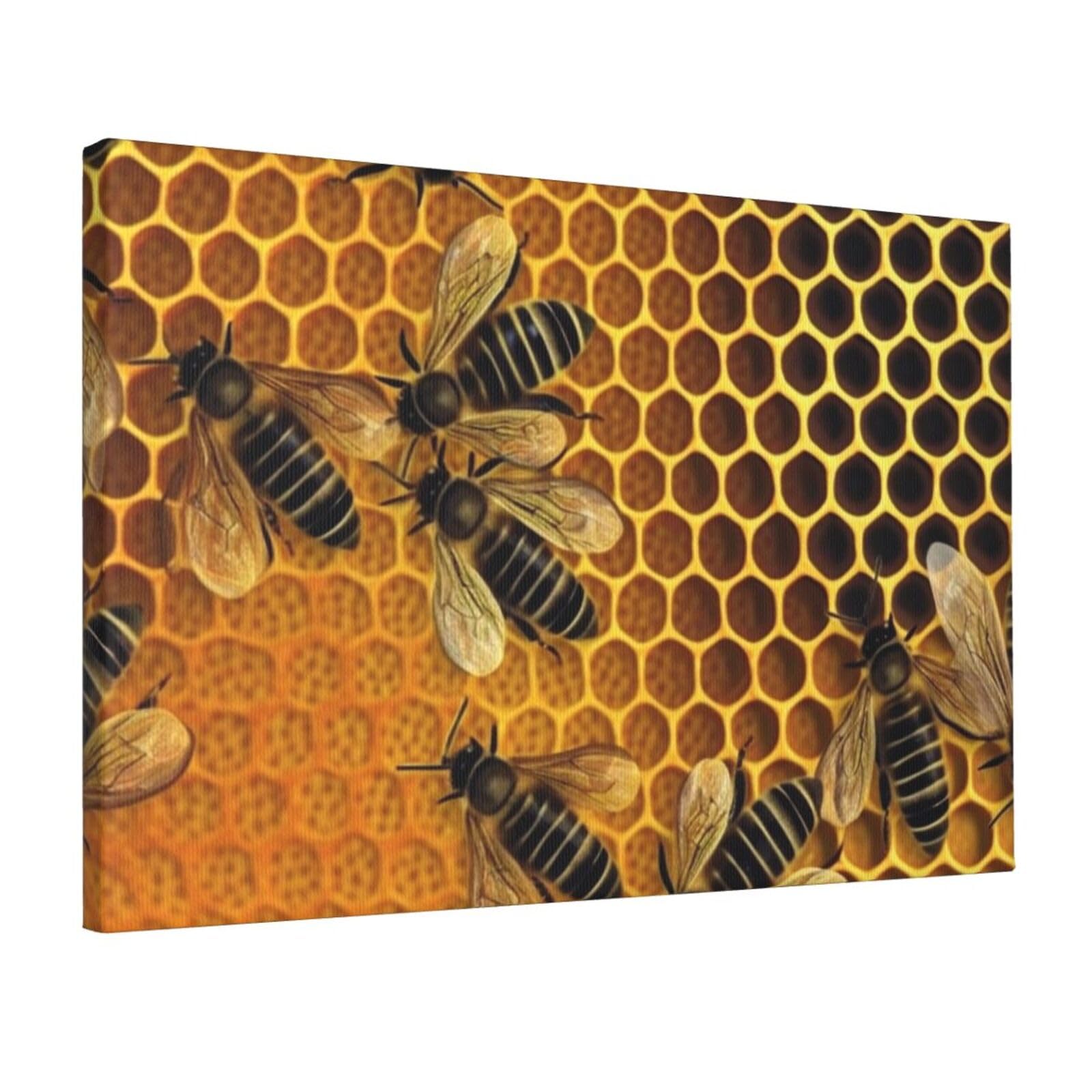KLOPH Bees on hive Canvas Wall Art for Living Room 12"x18" Modern Artwork Painting for Bathroom Hanging Canvas Prints Aesthetic Wallart for Bedroom Kitchen Office Wall Decor