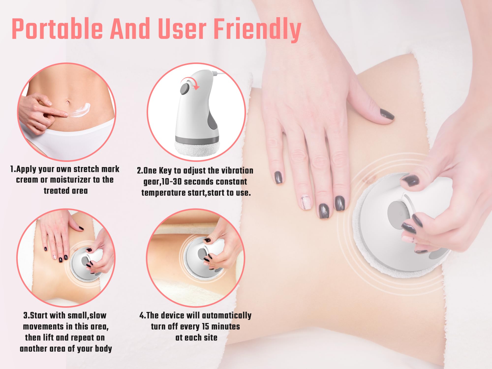 Masseur de cellulite avec 6 coussinets lavables doux pour la peau pour l'abdomen, la taille, les fesses, les bras et les jambes, idéal pour une utilisation quotidienne à la maison ou en voyage