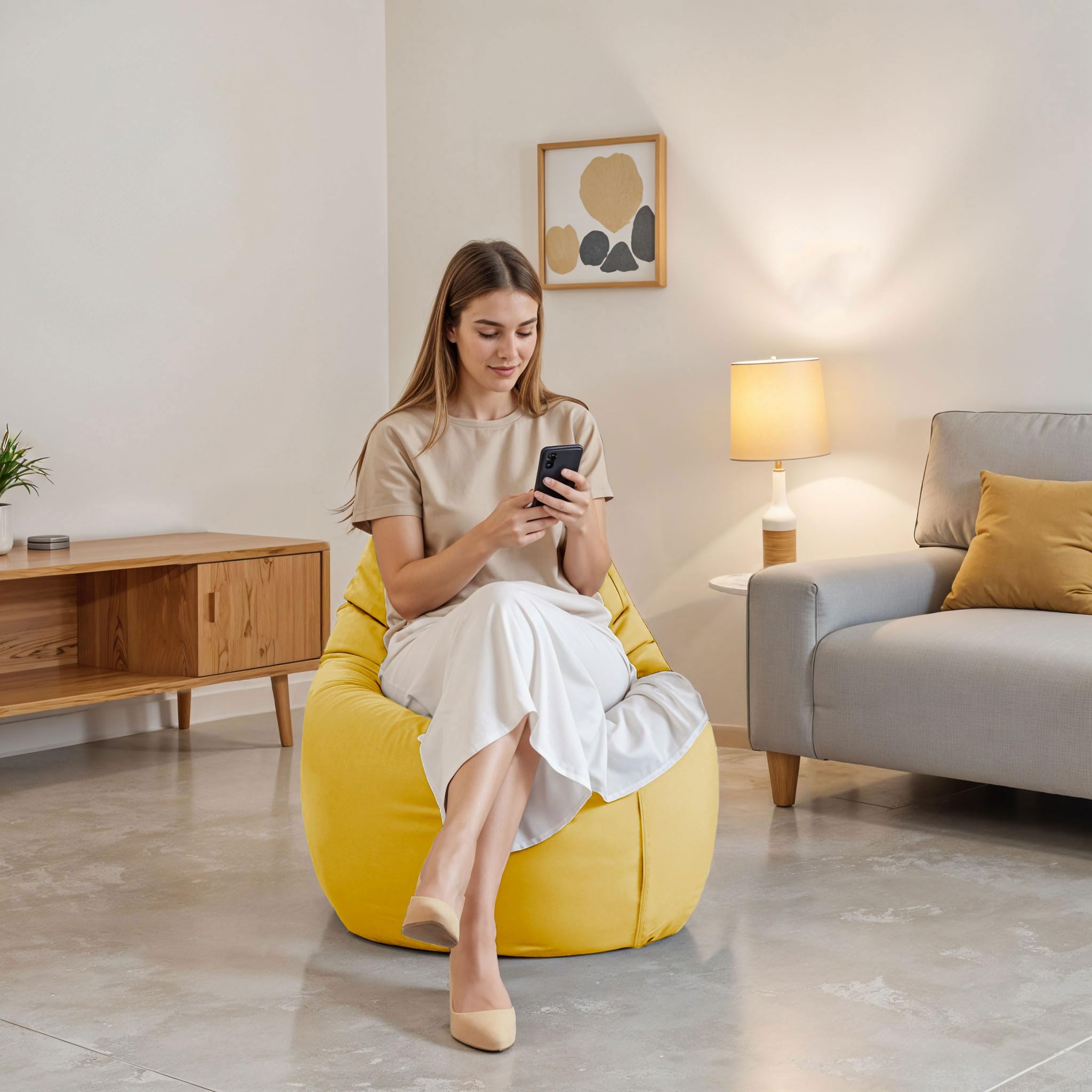 Happers Pouf Poire Simili Cuir Intérieur Moutarde XL