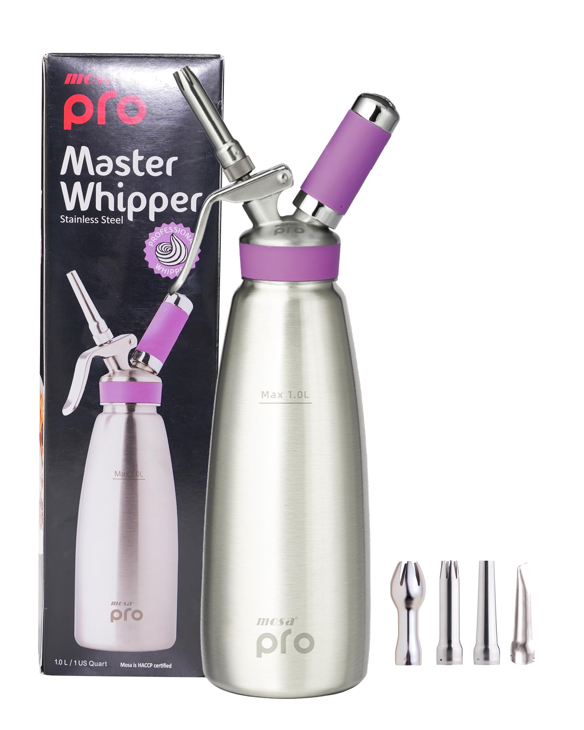Photo 1 of Mosa Professional 1 Quart (1L) Purple Stainless Steel Whipped Cream Dispenser, 3-in-1 Cream Whipper, Nitro Cold Brew Maker & Soda Siphon, NSF Certified