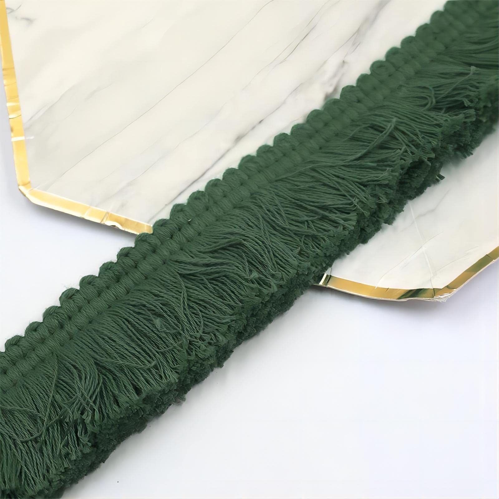 9 Meters 3.8cm Fringe Tassel Trim Macrame Tassel Ribbon Lace Trim Cotton Tassel Lace Edging Trim Ribbon Fabric Fringe Trim for Clothes Curtain Blanket Hammock Umbrella Decor Sewing (Dark Green)