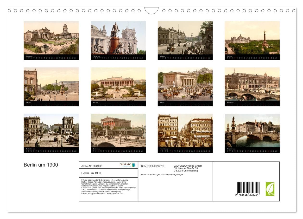 Berlin um 1900 (Wandkalender 2026 DIN A3 quer), CALVENDO Monatskalender: Die Reichshauptstadt in Farbe