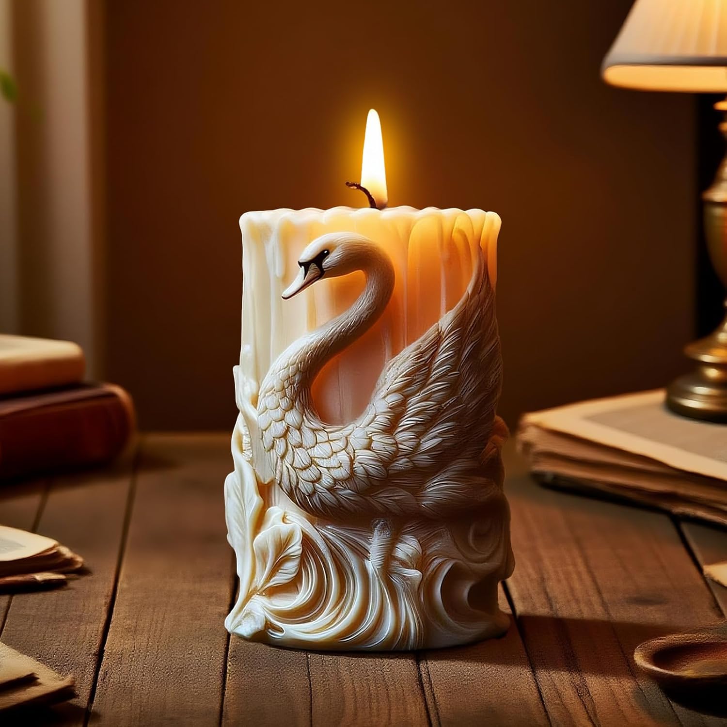Elegant Swan Embossed Candle Molds, 3D Swan Pillar Silicone Mold