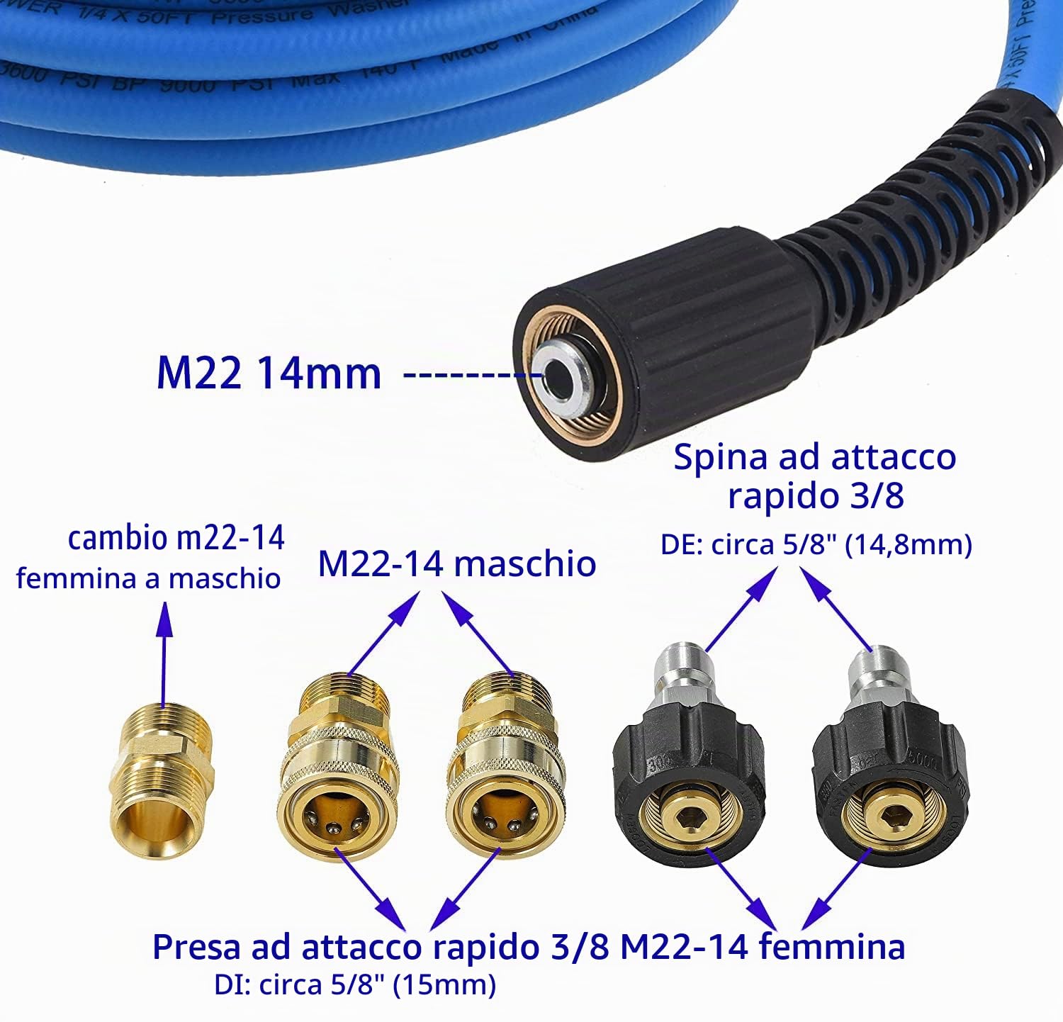 FIXFANS Tubo flessibile per idropulitrice – Tubo di prolunga per rondella ad alta potenza da 1/4 "x 50 FT – Tubo flessibile ad alta pressione resistente all'usura per sostituzione – Compatibile con