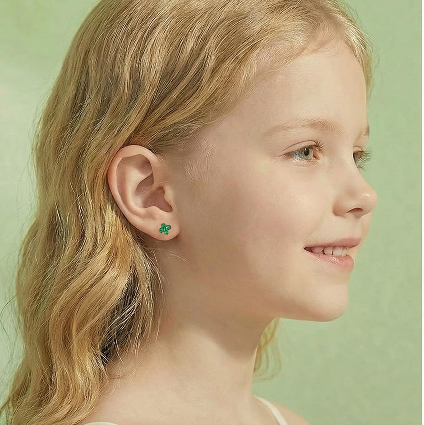 Reffeer Solid 925 Sterling Silver Green CZ Clover Flower Stud Earrings for Women Teen Girls Crystal Flower Earrings Studs for Spring - Image 3