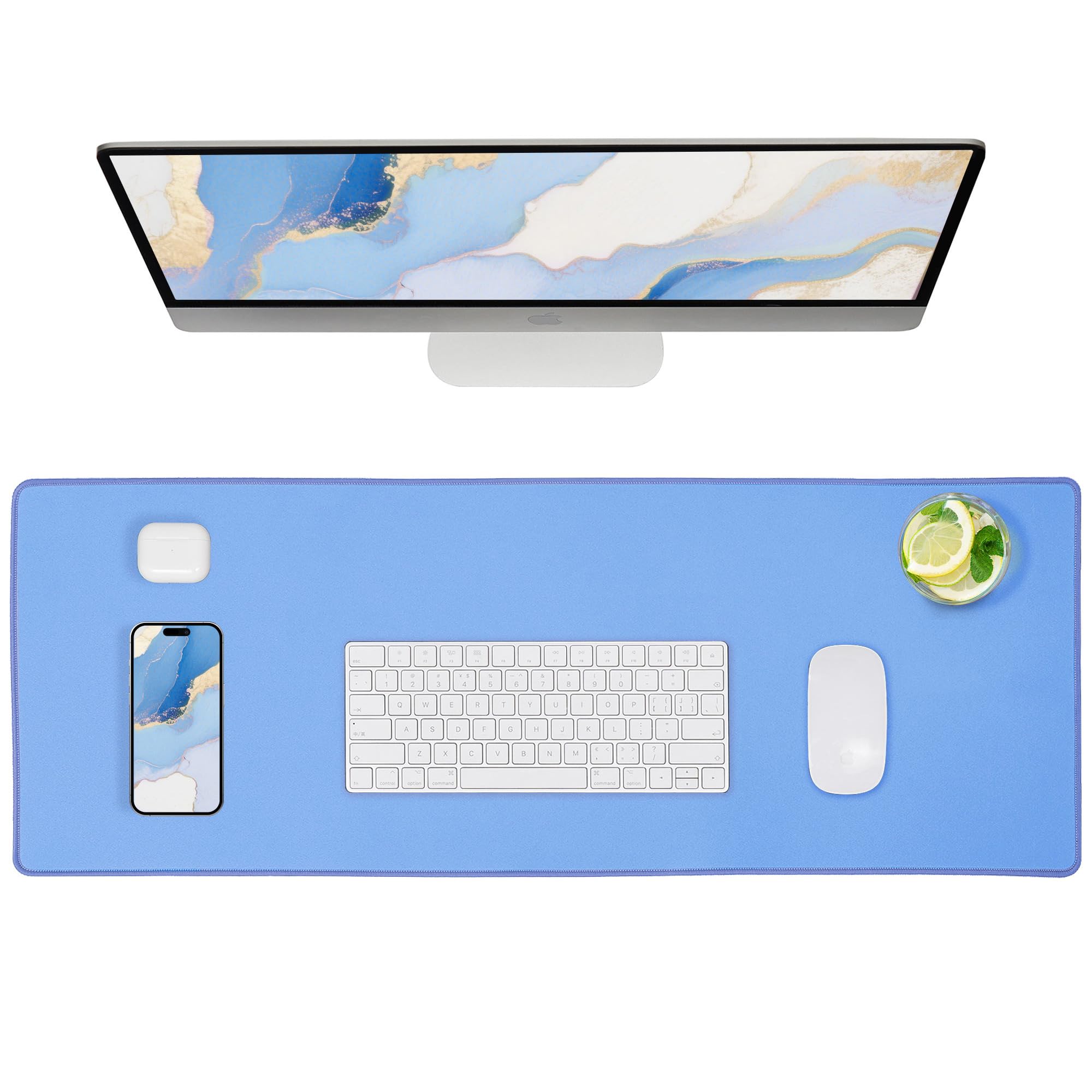 ALOANES Waterproof Mouse Pad, Large Gaming Keyboard Pad with Anti-Slip Base, Grain Jacquard Surface, Extend Desk pad for Gamer, Office & Home, Blue Mousepad 27.6''x11.8''x0.12''