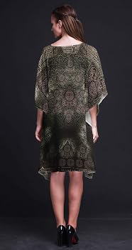 Bimba Women's Short Caftan Dress - Beach Cover Up, Kimono Sleeves, Vibrant Print, Lightweight
