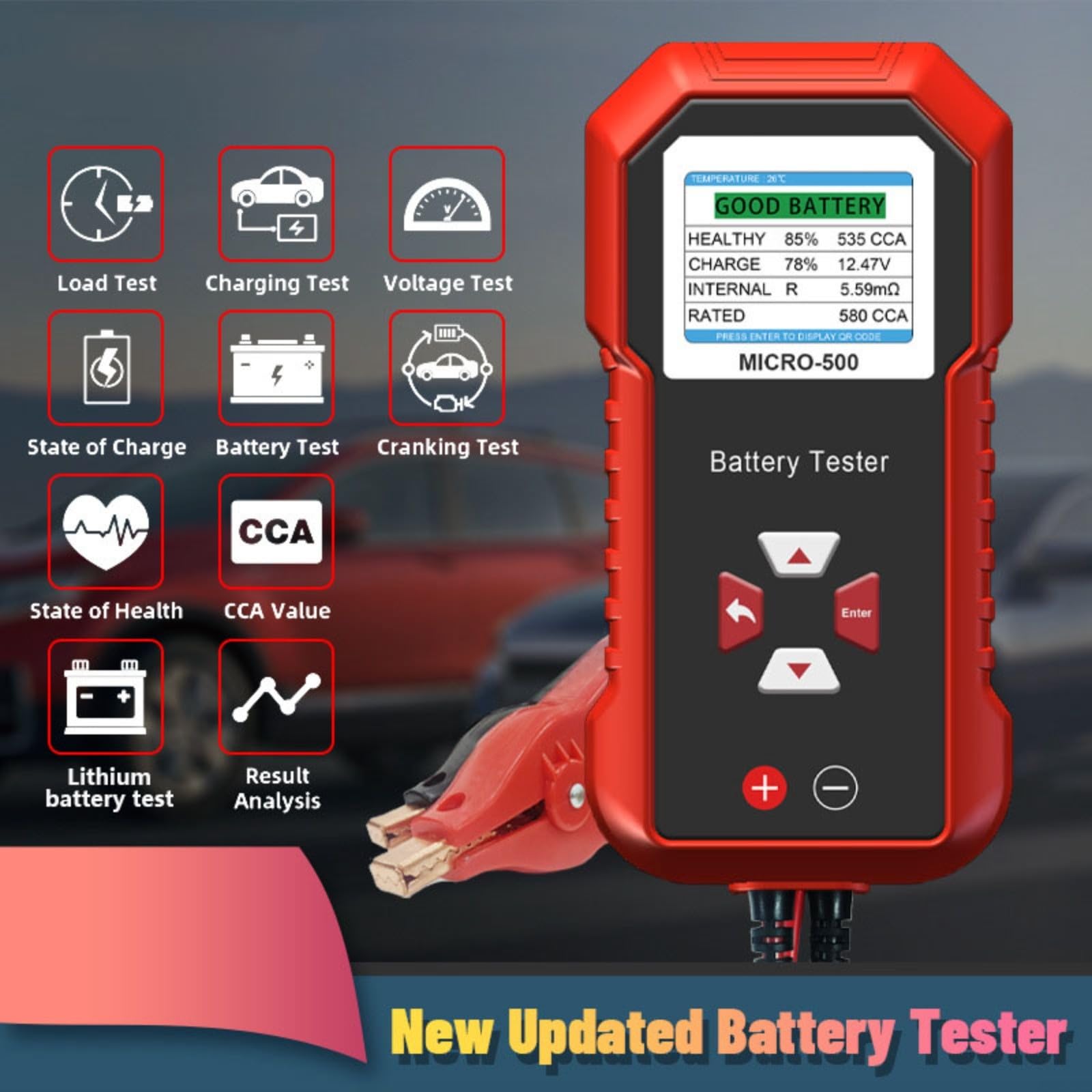 MICRO-500 - Comprobador de batería para coche y moto, 12 V, dispositivo de diagnóstico 3 en 1 para arranque/alternador