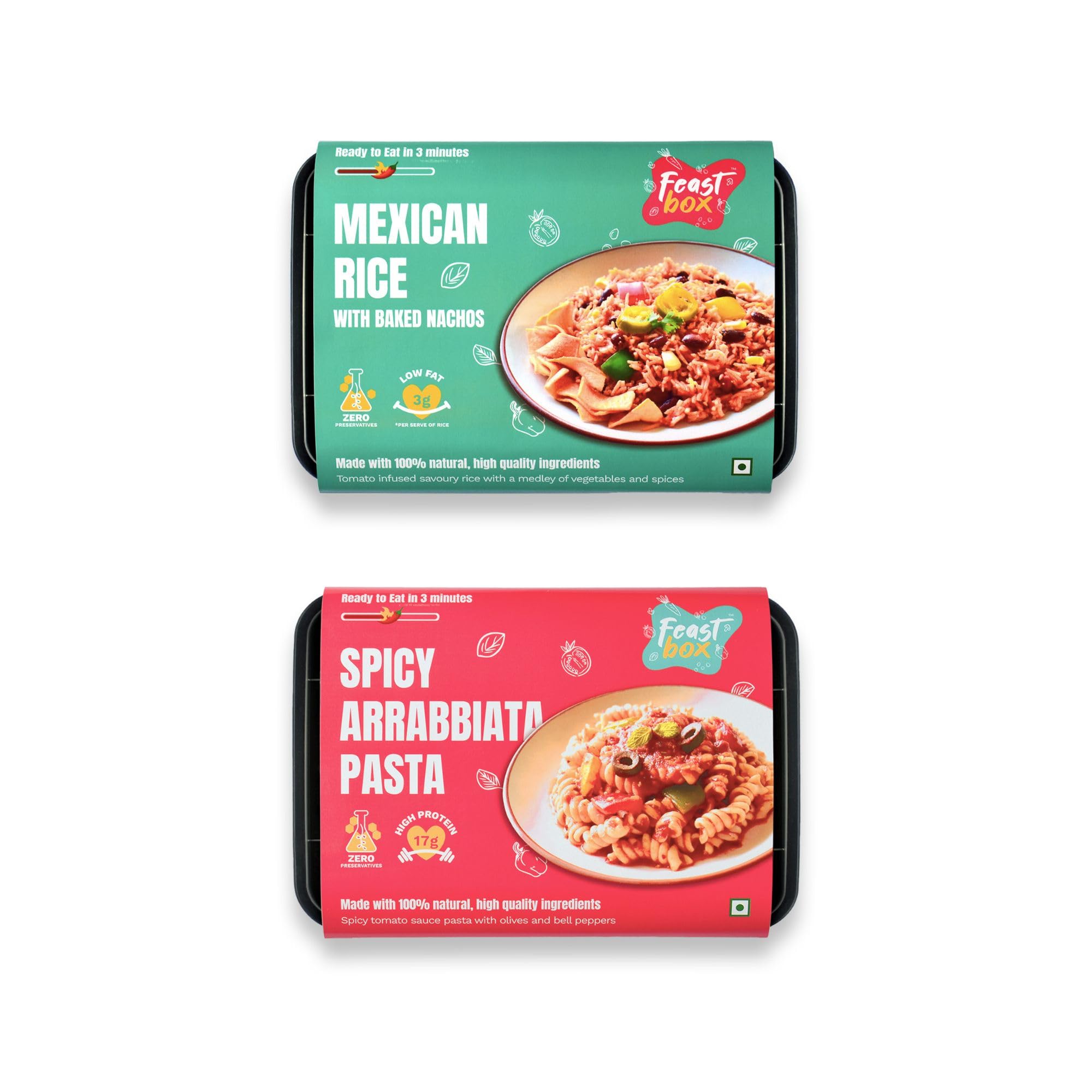 Feastbox Mexican Rice with Baked Nachos and Spicy Arrabbiata Pasta Combo | No Preservatives and Additives | Ready to Eat | Instant Pasta and Rice Meal | Pack of 2 (B0CVDX2MD5) Amazon Price History, Amazon Price Tracker