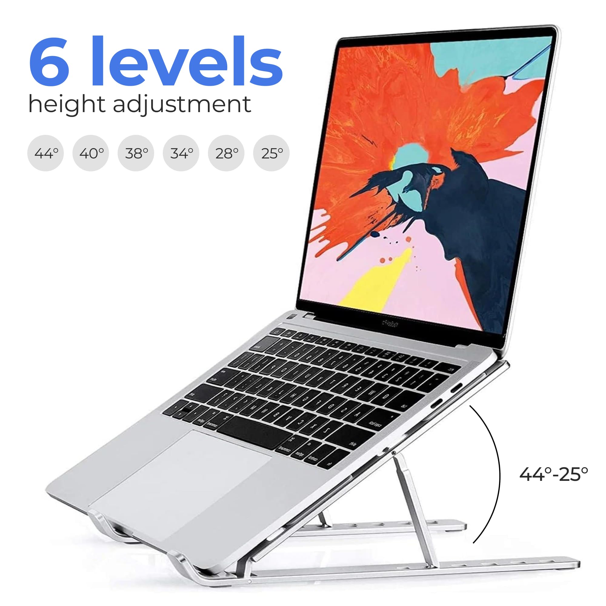 6-Level Adjustable Laptop Stand, Aluminum Desk Riser – Compatible with 9