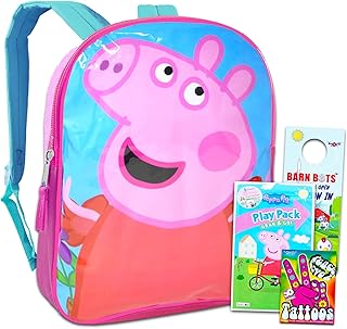 Peppa Pig Backpack for Girls - Bundle with 15" Peppa Pig Backpack, Mini Coloring Book, Stickers, Water Bottle, More | Peppa Pig Preschool Backpack