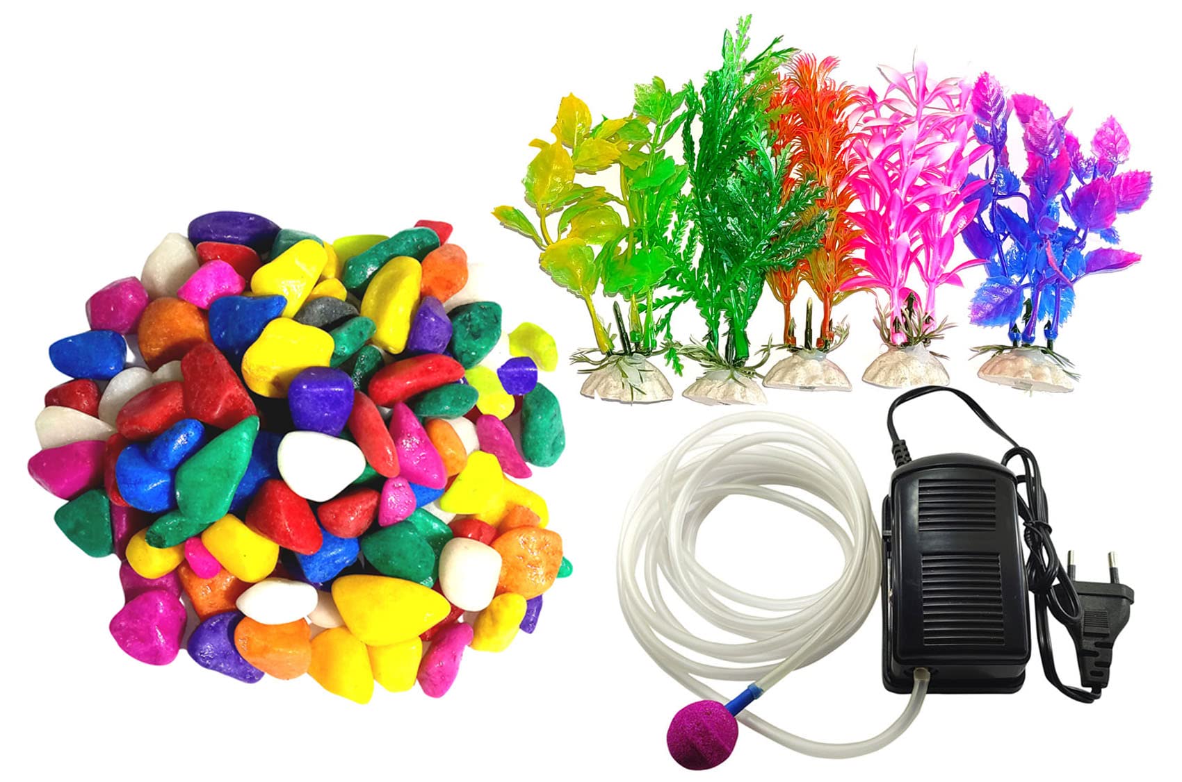 Sky Aquarium Decoration combo kit for Fish Tank Bowl Decor Multi Pack Air Pump,air tubing, Air Stone,Plant 5 nos (Multi Color Stones 1 kg) (B0BJZYZNDM) Amazon Price History, Amazon Price Tracker