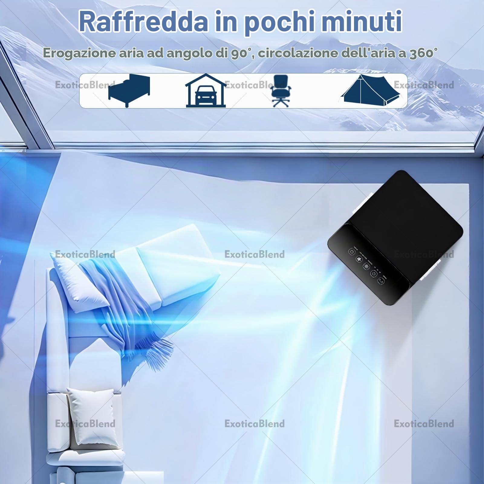 Climatizzatore Portatile 15L, Raffrescatore ad Aria (Senza Tubo Esterno), Ventilatore a Freddo con Telecomando, 3 velocità, Timer 7,5 Ore; per Camera da Letto e Garage