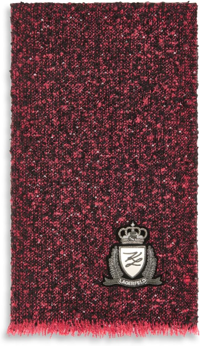 KARL LAGERFELD womens Sequin Tweed Blanket Scarf With Varsity Patch - Image 4