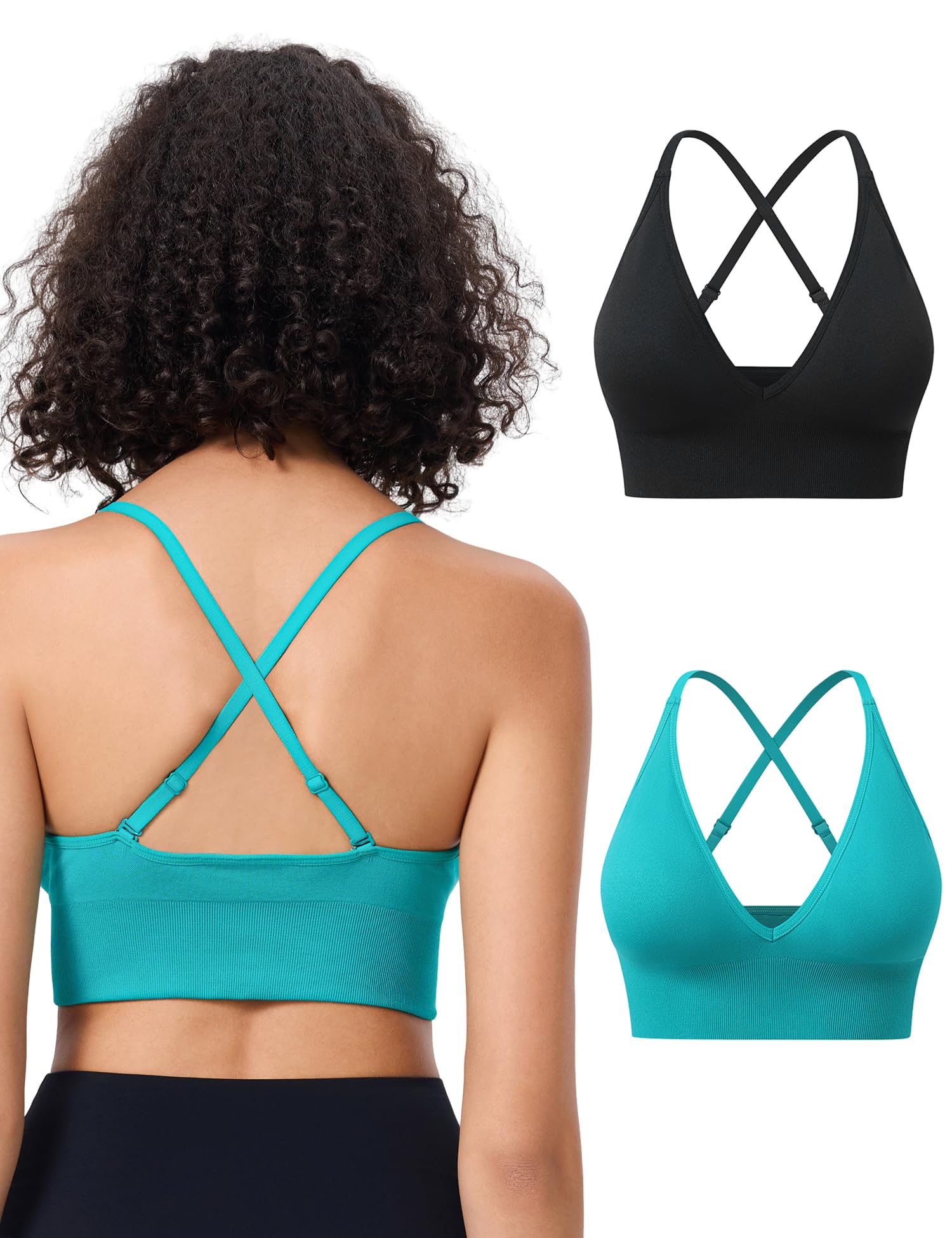 Heersan Sport BH Damen Ohne Bügel Sport Bra Push Up Yoga Bra mit 2-in-1 verstellbare Träger (U-Rücken/Racerback) Sportunterwäsche Spaghetti Top Fitness