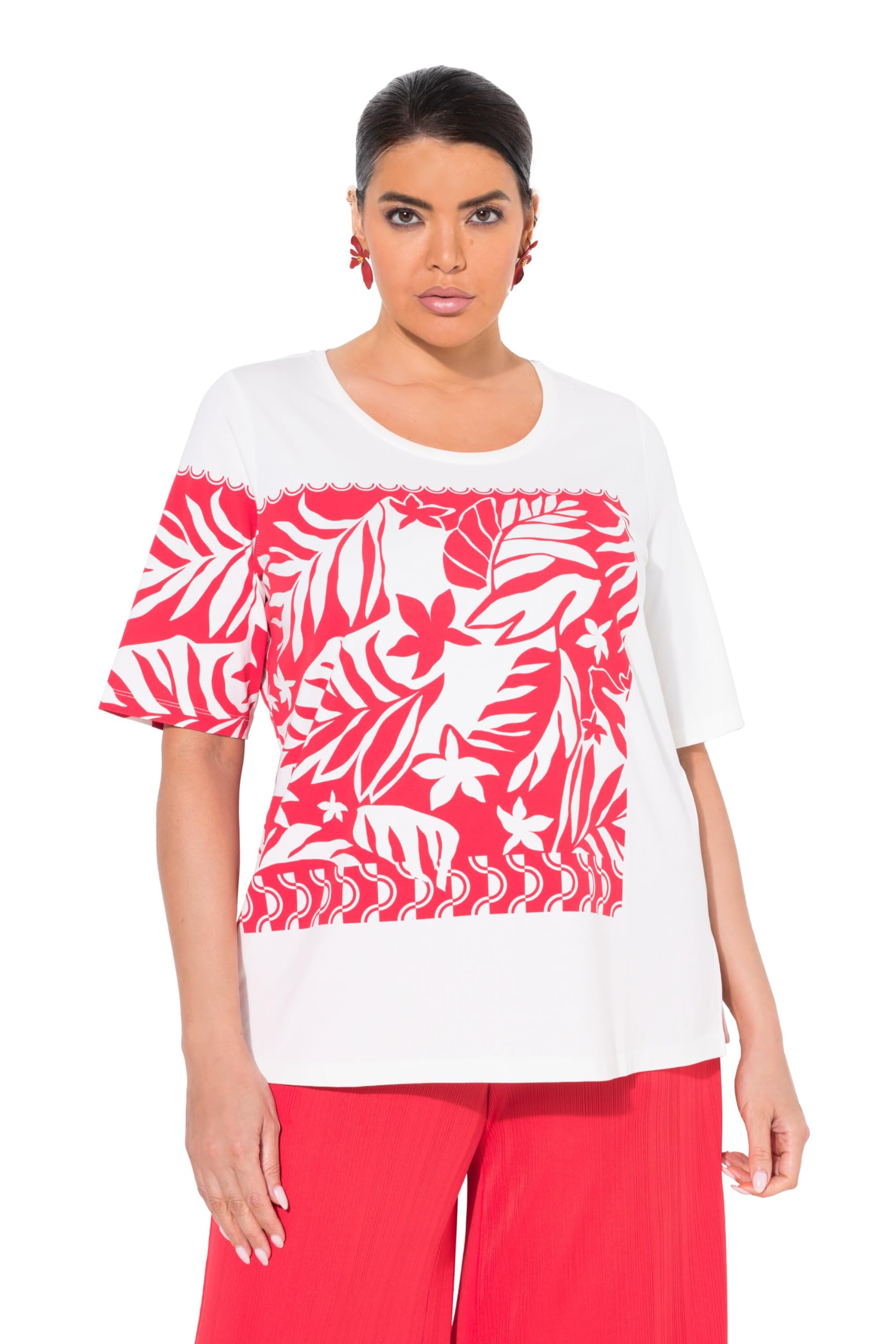 Ulla Popken Damen große Größen Übergrößen Plus Size T-Shirt, Blätter, Classic, Rundhals, Halbarm 839118