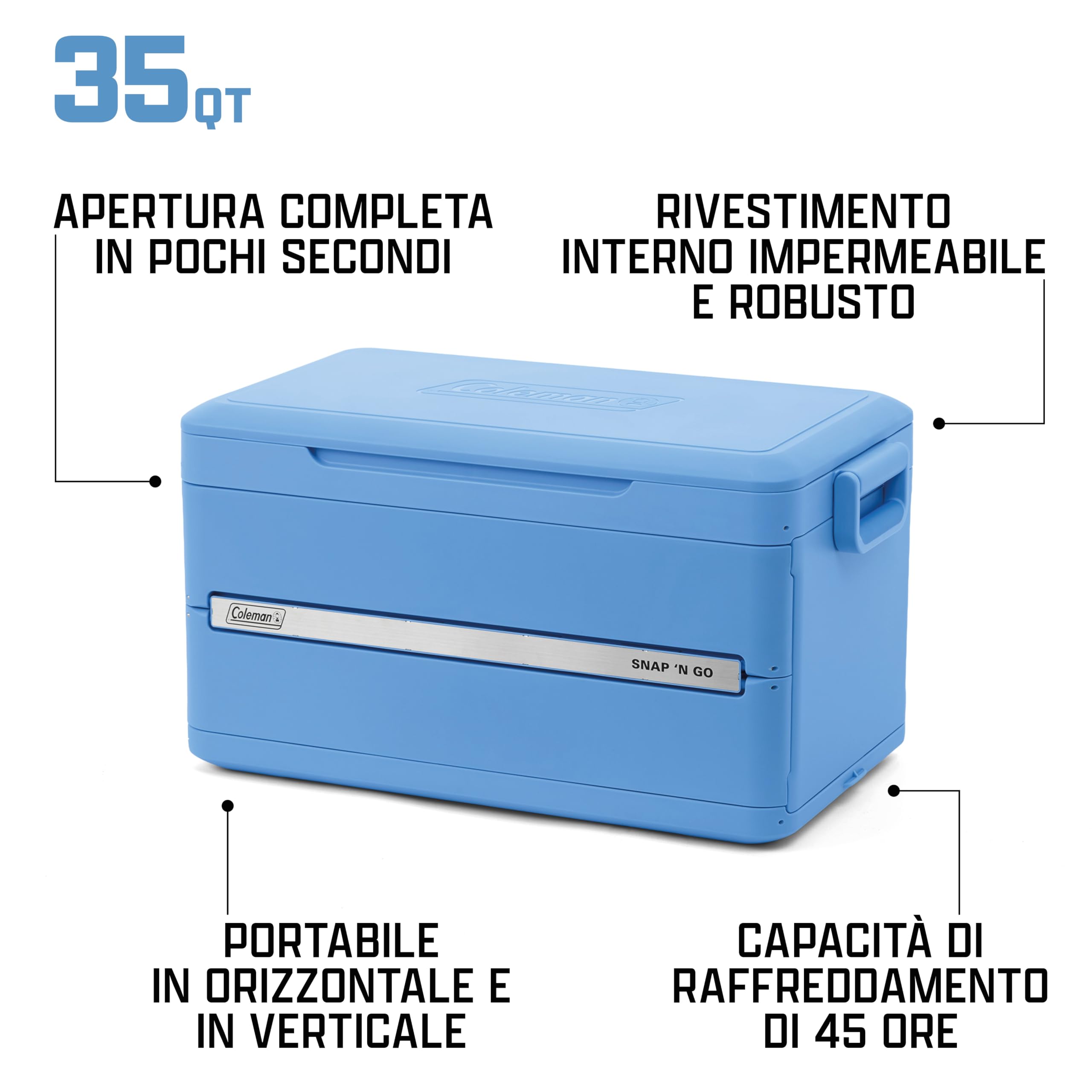 Coleman Snap 'N Go 35QT Borsa frigo pieghevole |Borsa frigo rigida isolata e compatta|Capacità 33 L |Conserva il ghiaccio per 2 giorni |Rivestimento interno rimovibile |Ideale per picnic e campeggio