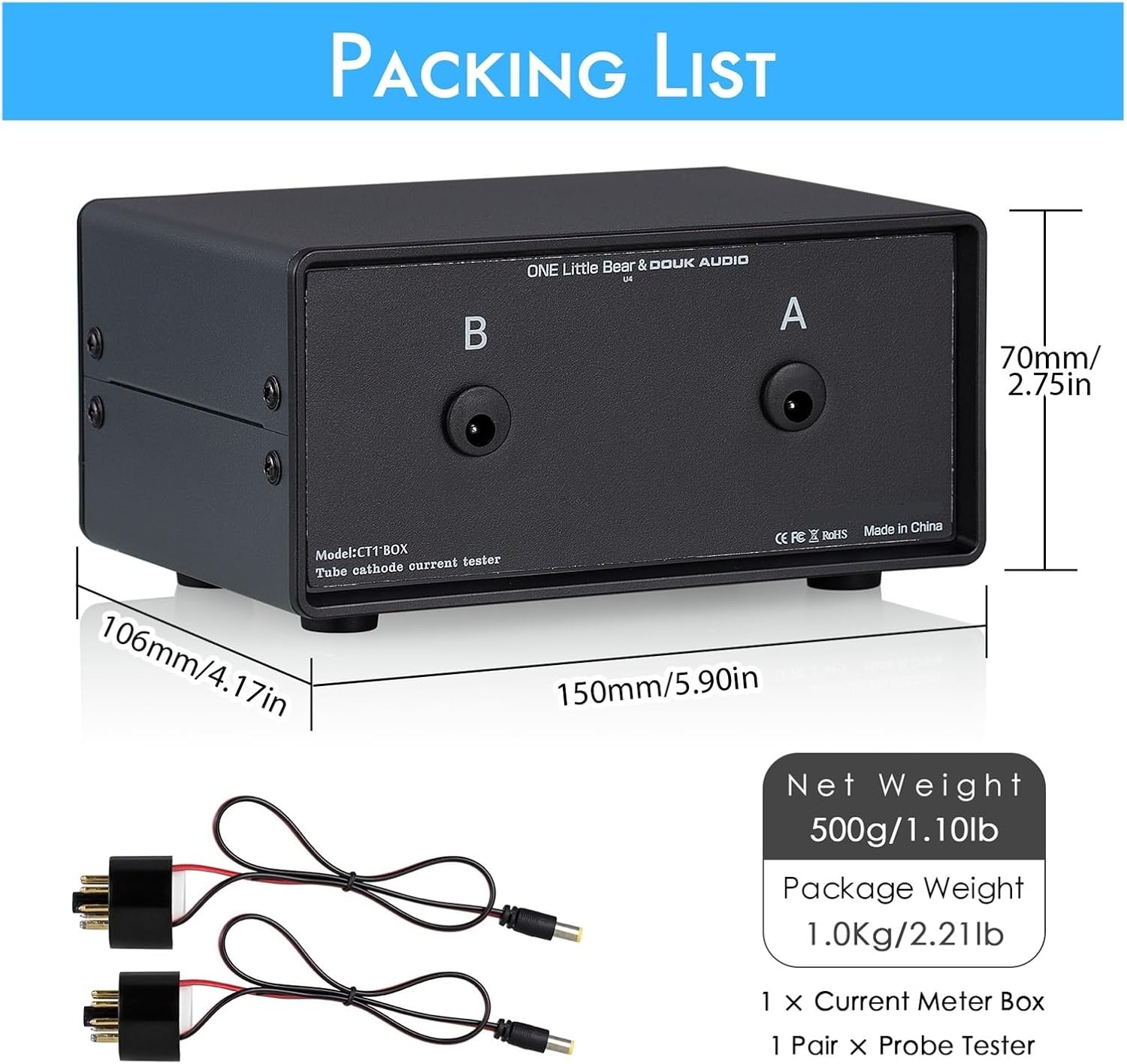 8-pin Dual bias Current Probe Tester + Dual Large Ammeter for EL34, KT88, 6L6, 6V6, 5881, 6550, KT66, KT100, KT120 Tubes