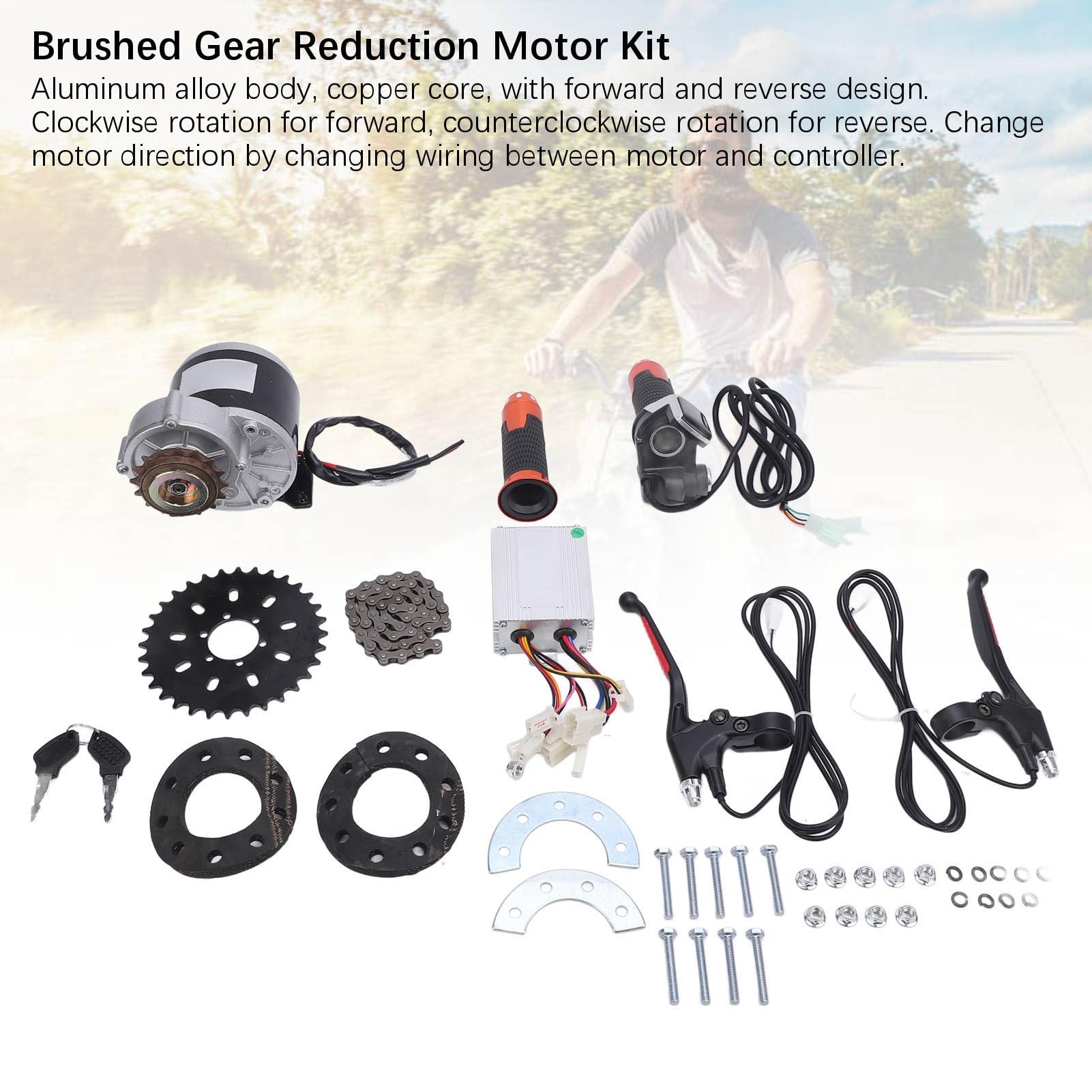 12 V 350 W bürstenbehafteter Getriebemotor-Bausatz, Elektroroller-Motor mit Controller, Kettenrad, Gasgriff und Bremshebel für den DIY-E-Scooter-Umbau
