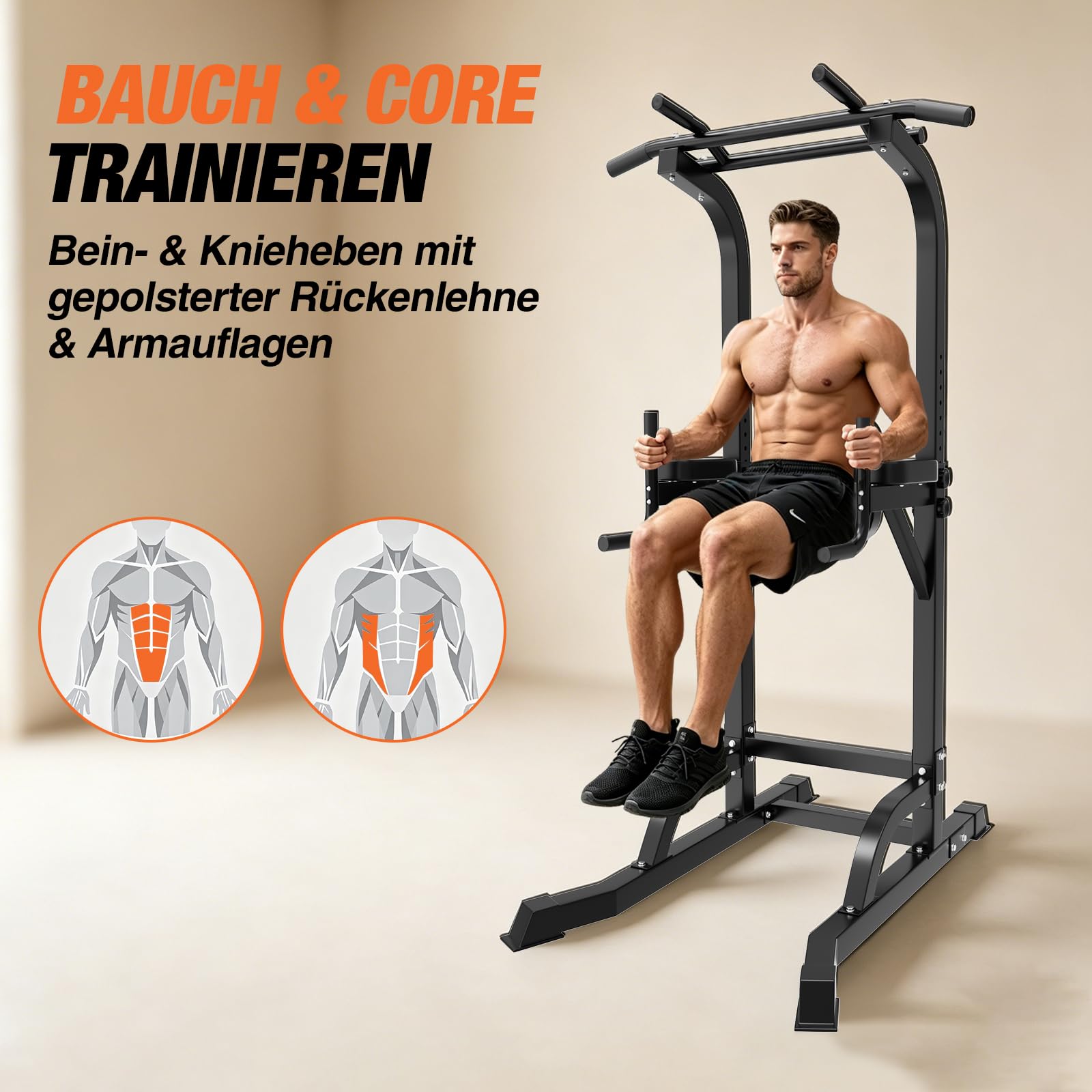 DH FitLife Power Tower Dip Station, Klimmzugstange freistehend bis 230 cm